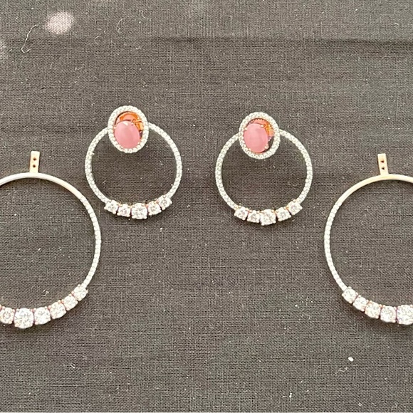 14k Rose Gold Plated American Diamond 3-In-1 Earrings - Picture 7 of 9